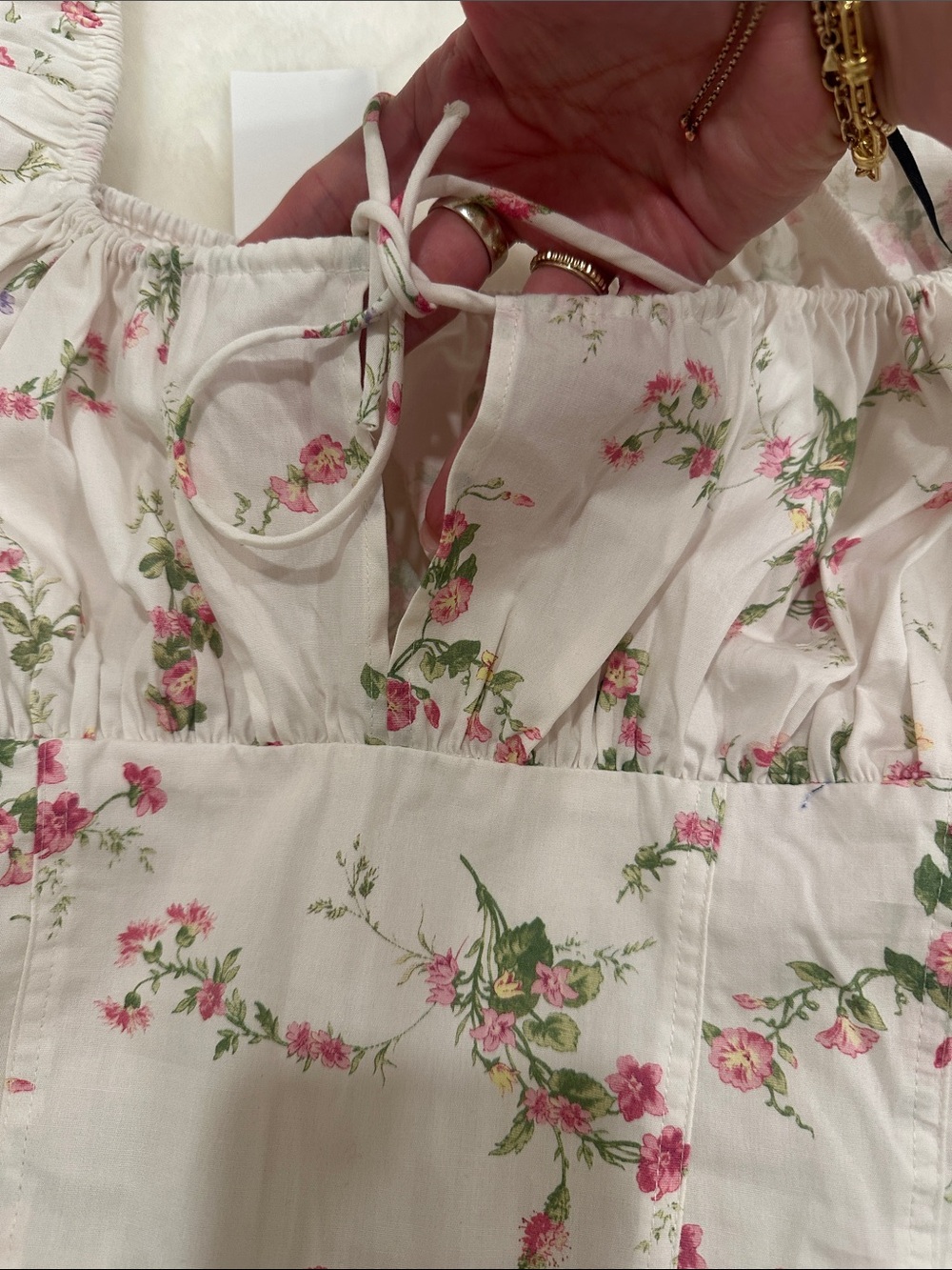 H&M White Floral Off-Shoulder Dress with Pink Roses - Picture 4 of 4